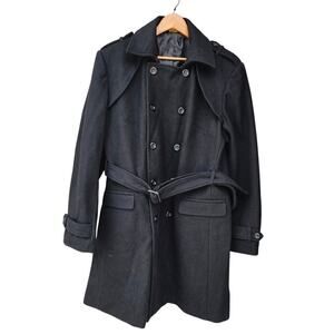 Franco Fortini Italiana Collezione Super Fine Wool Trench Coat Black Size 46L
